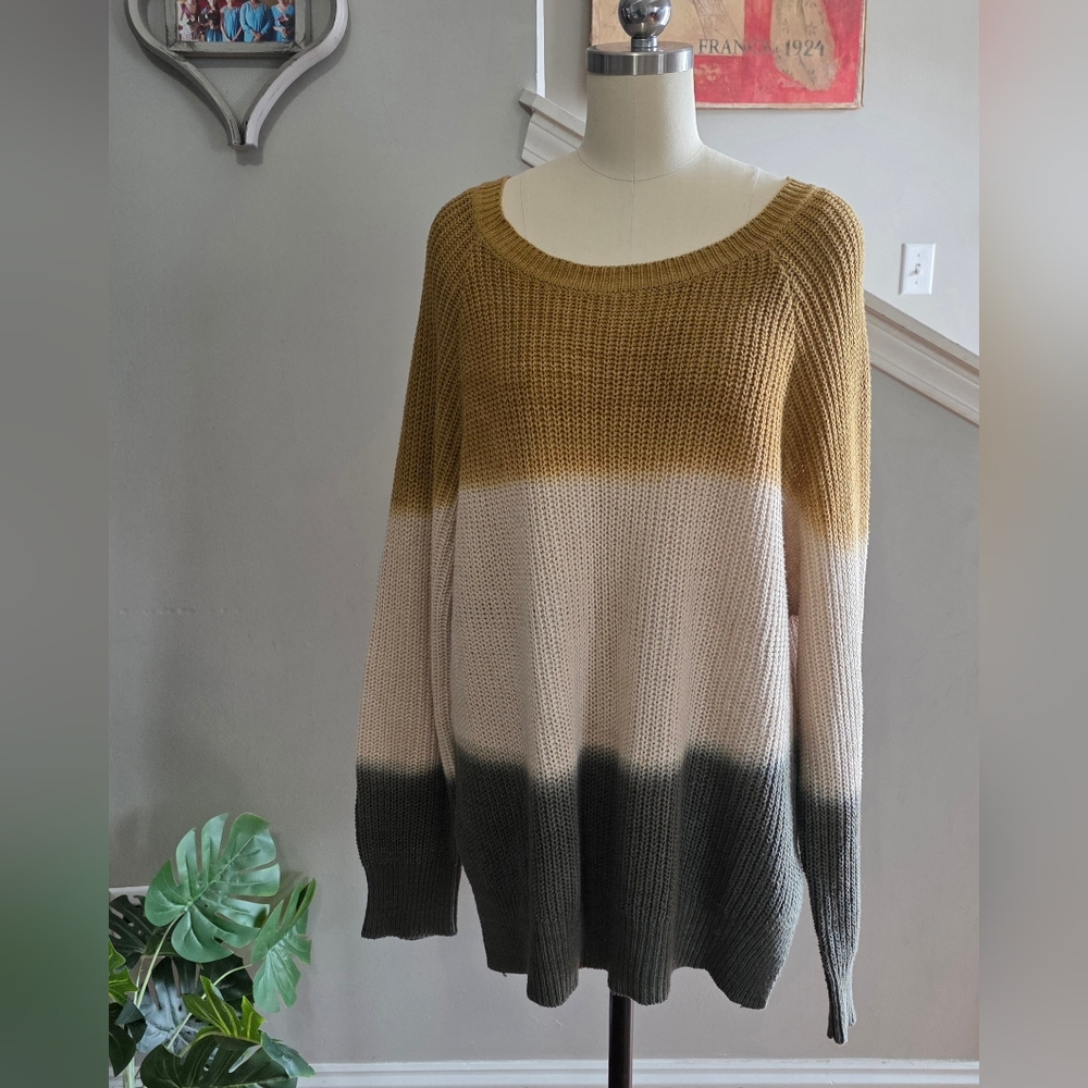 Umgee Sweater Striped Colorblock Green Medium